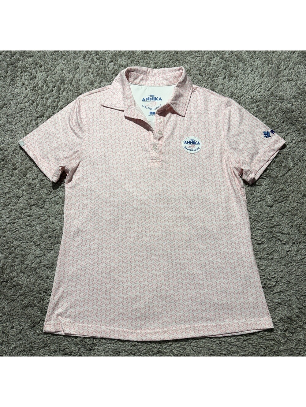 The Annika Gainbridge Womens Golf Polo Shirt Pink Pelican Print Size Small